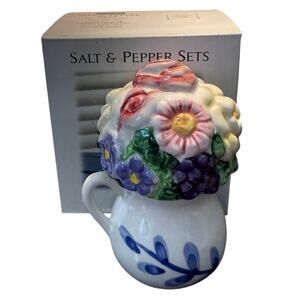 Blooming Pitcher Salt & Pepper Shaker Set Flowers Nested on Pitcher Stackable